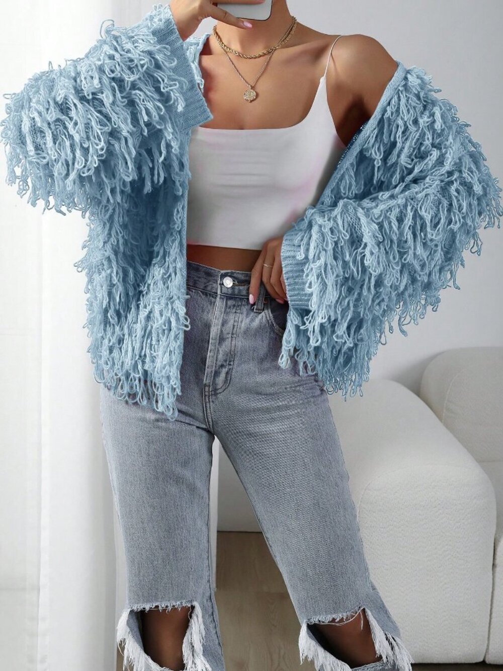 Women's Fringe Decor Casual Cardigan